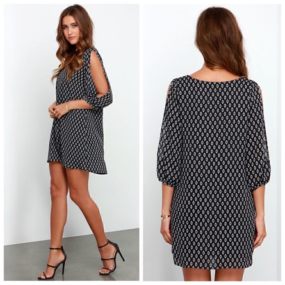 Lulu’s Shifting Dears Black Print Long Sleeve Dress